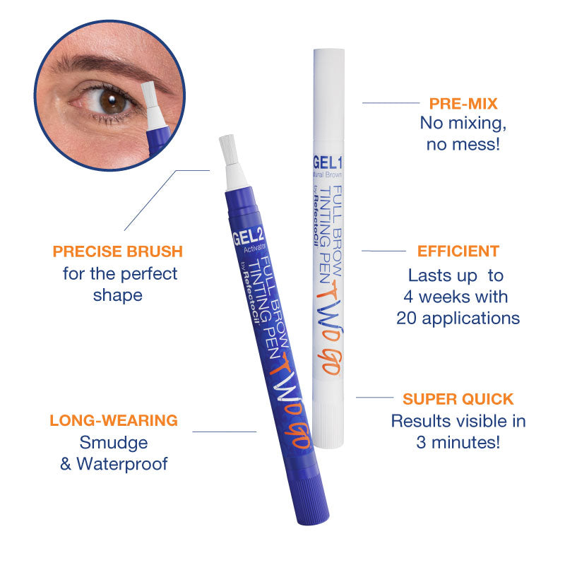 Gel tinting pen with features highlighted on a white background